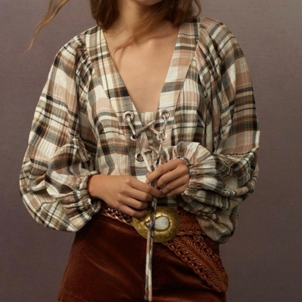 Anthropologie Long-Sleeve Lace-Up Dolman Blouse
